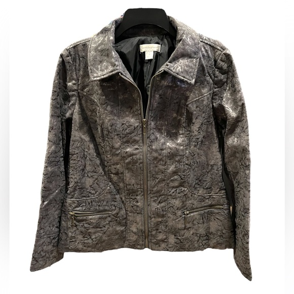 Christopher & Banks Gray Full Zip Collared Jacket Silver Metallic Size Medium - Picture 1 of 8